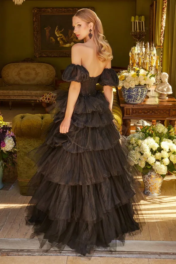 A Line Long Formal Sequin Corset Detachable Sleeve Prom Dress