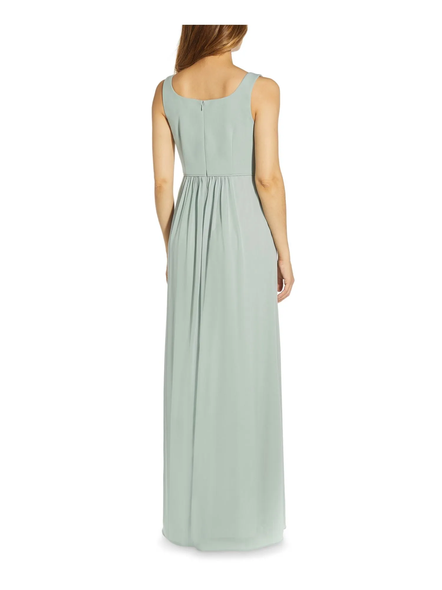 ADRIANNA PAPELL Womens Stretch Slitted Sleeveless Square Neck Full-Length Evening Gown Dress