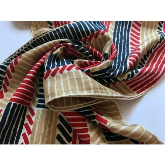 Balenciaga Blue Tan Red White Tribal Silk Scarf