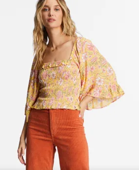 Be My Babe Bell Sleeve Top - Golden Peach