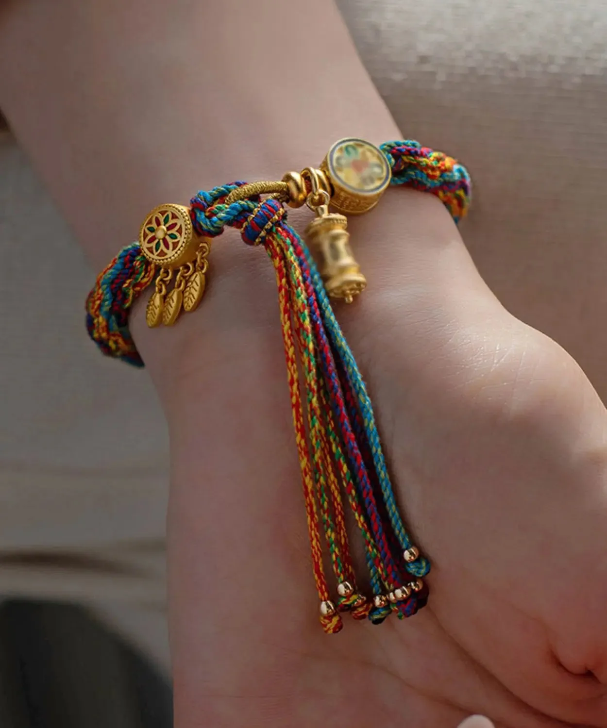Beautiful Rainbow Alloy Floral Tassel Chain Bracelet ML0251