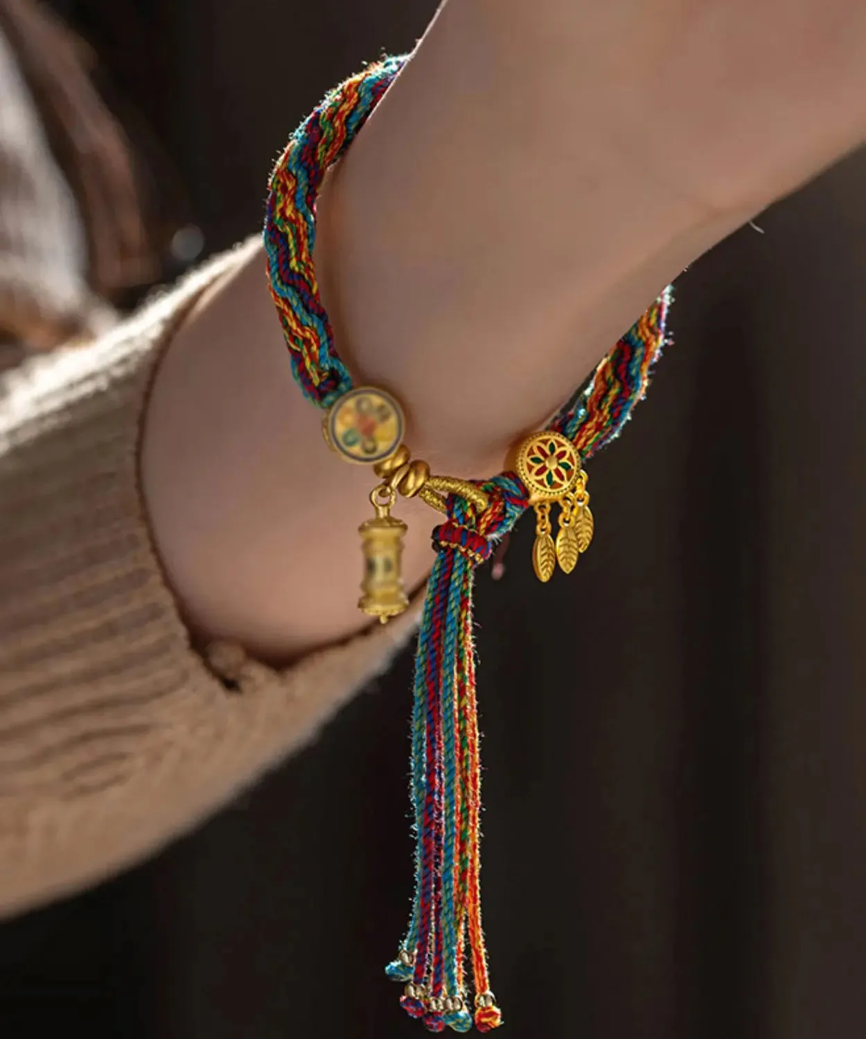 Beautiful Rainbow Alloy Floral Tassel Chain Bracelet ML0251