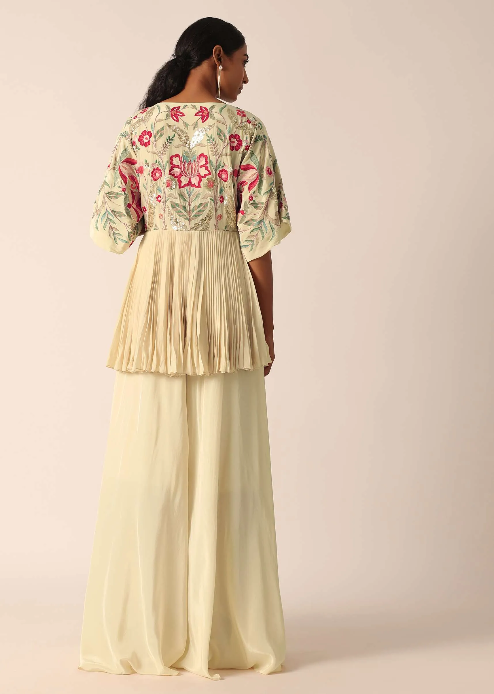 Beige Kurta And Palazzo Set With Bead Work
