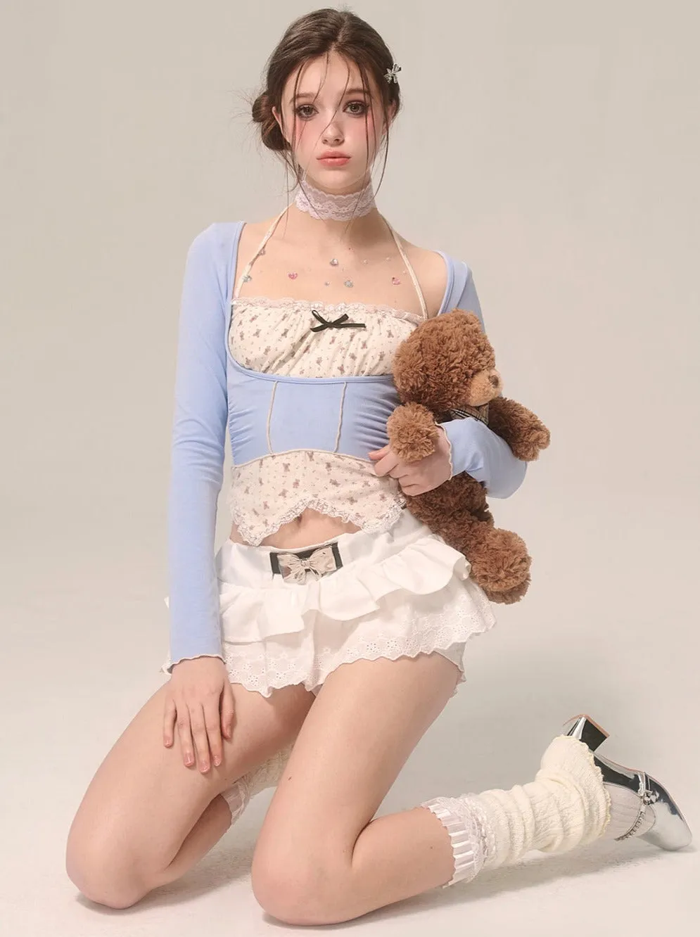 Blue Tops Two Sister Faux Waist Piece
