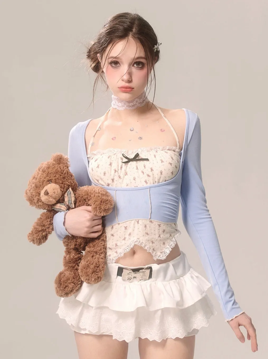 Blue Tops Two Sister Faux Waist Piece