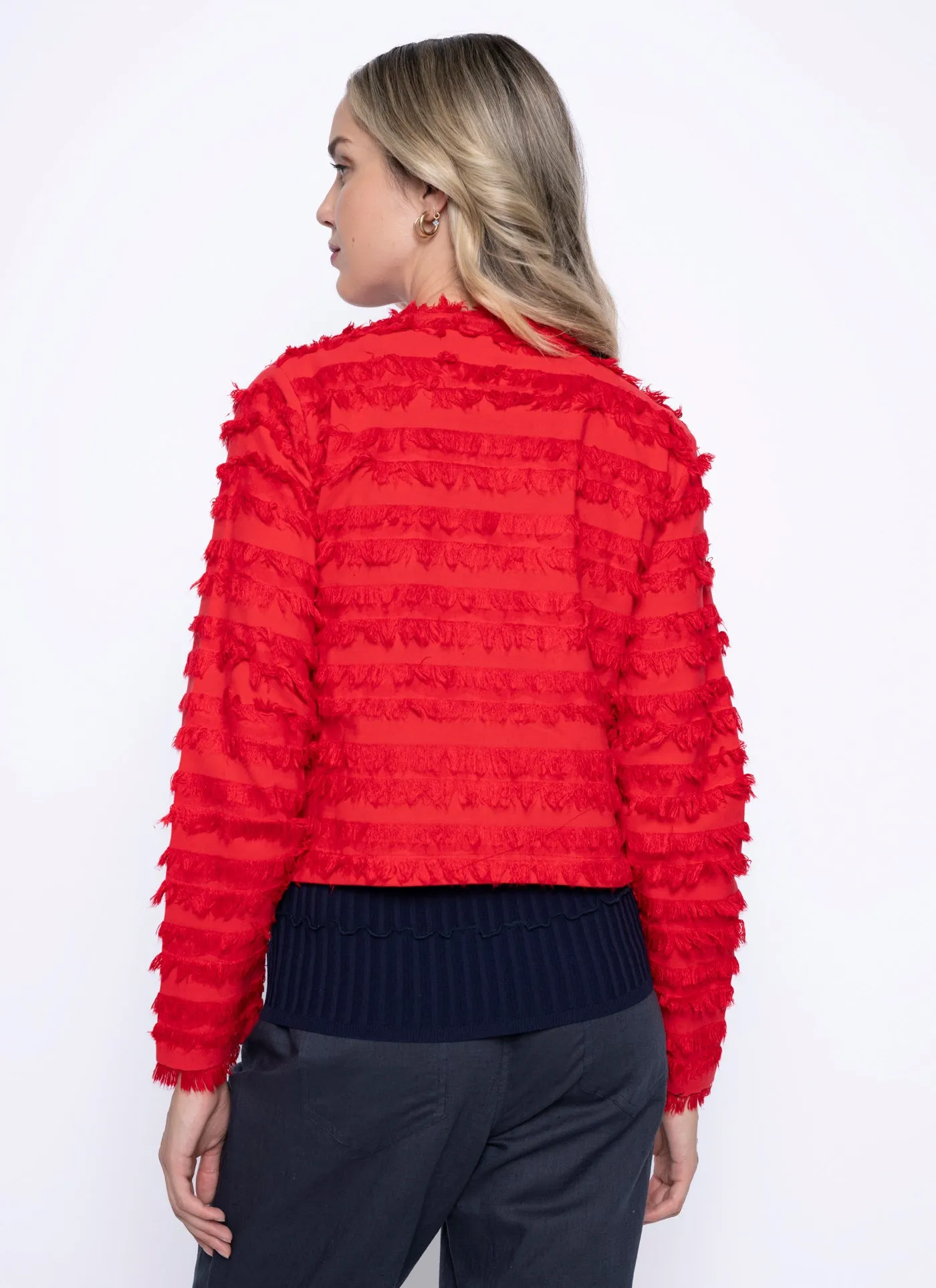 Collarless Fringed Jacket