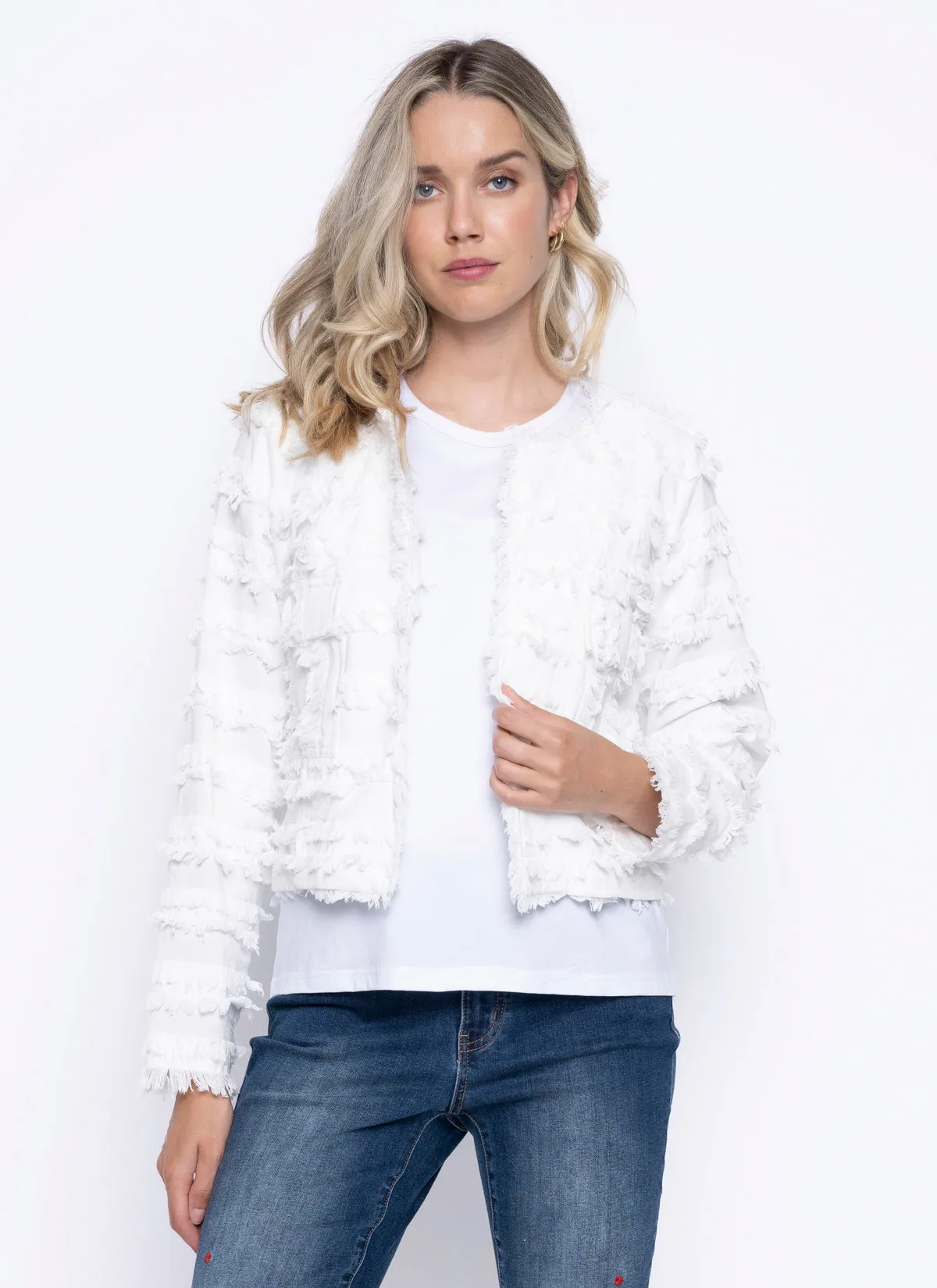 Collarless Fringed Jacket