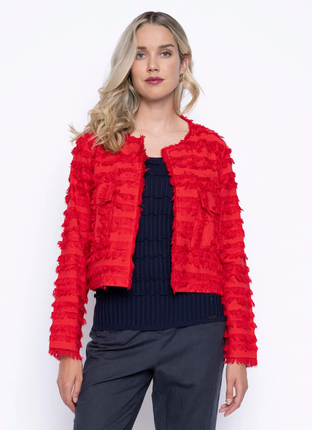 Collarless Fringed Jacket