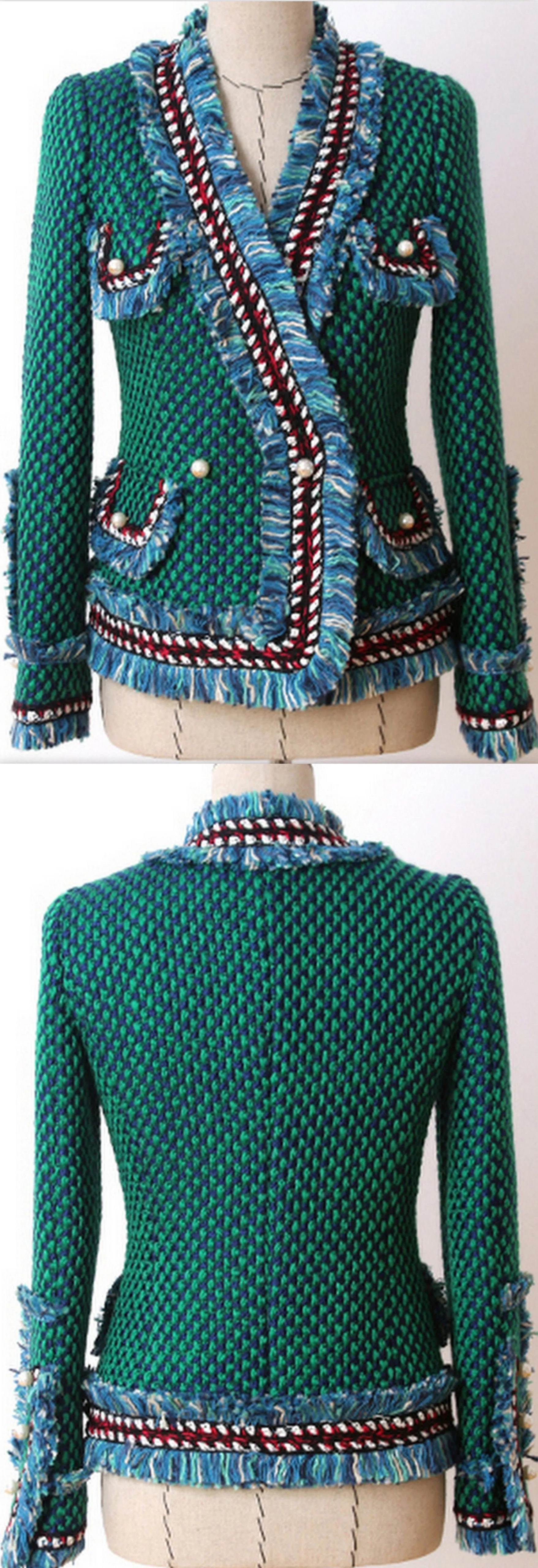 Contrast Fringed Tweed Jacket