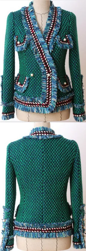 Contrast Fringed Tweed Jacket