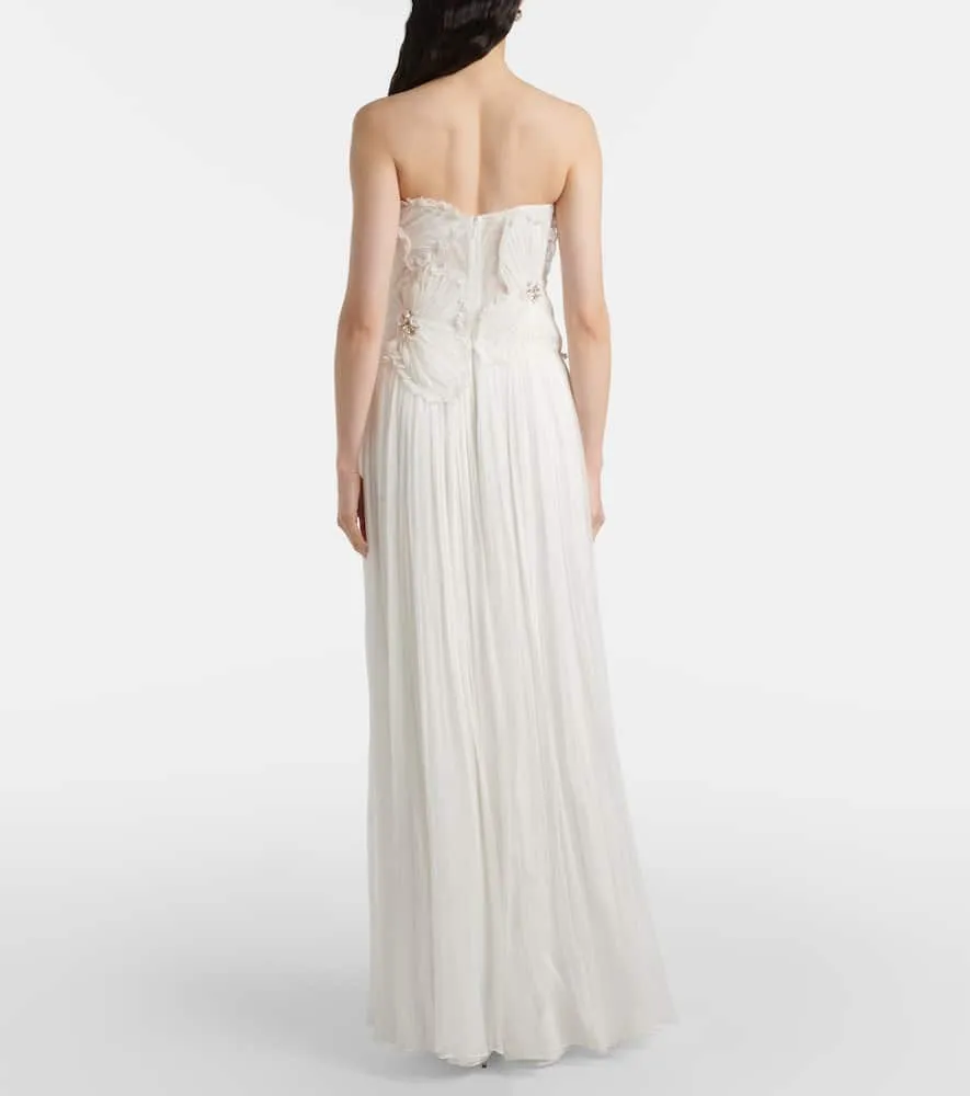 Costarellos Adamaris embellished floral strapless gown
