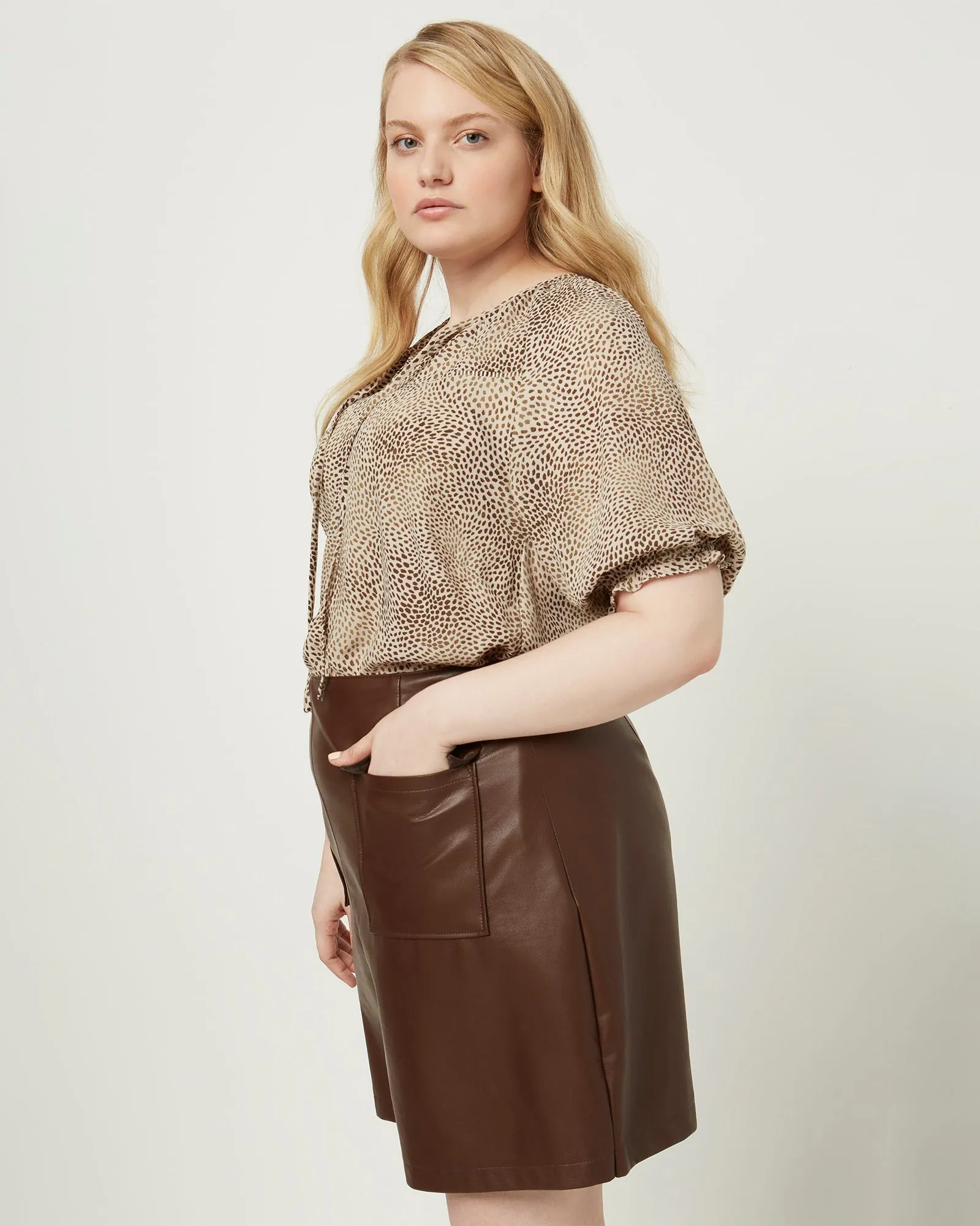 Danina Tie Neck Blouse | Tan / Black