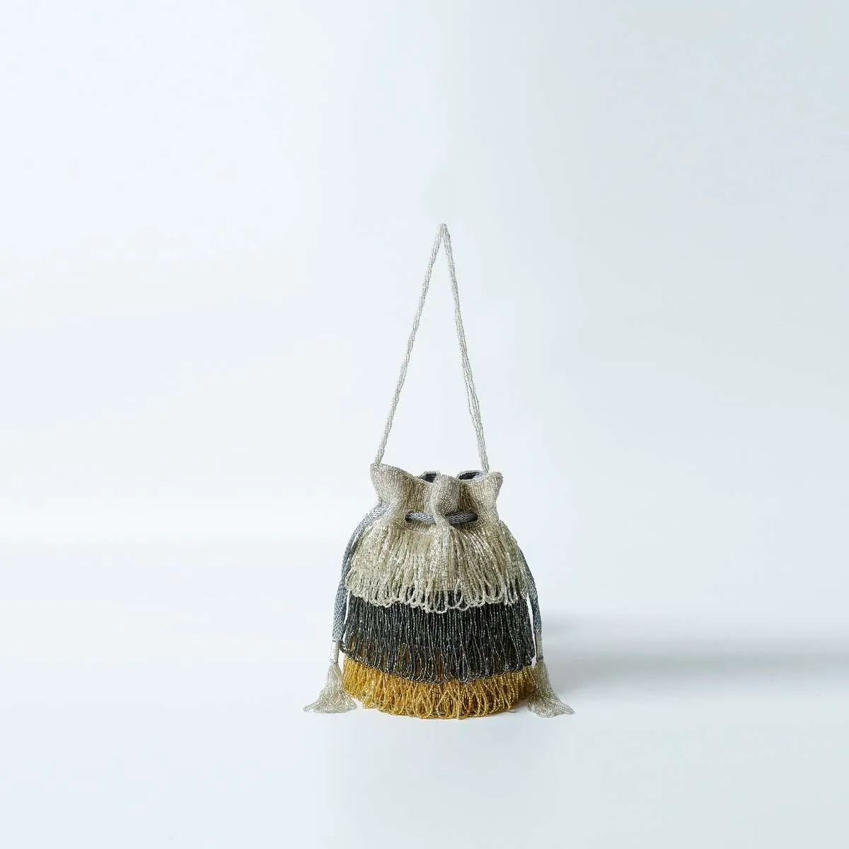Drizzle Potli Bag With Japanese Bead Fringes In Silver, Grey And Golden  Online - Kalki Fashion