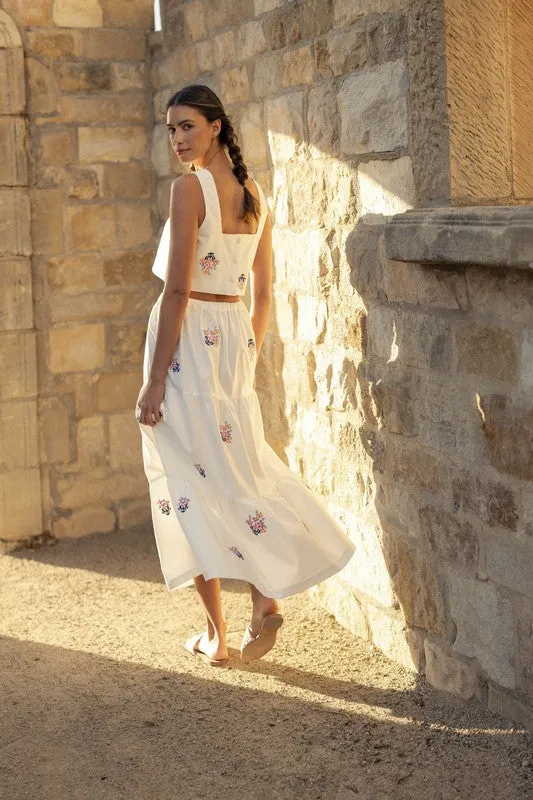 EMBROIDERED CROP TOP AND MIDI SKIRT SET