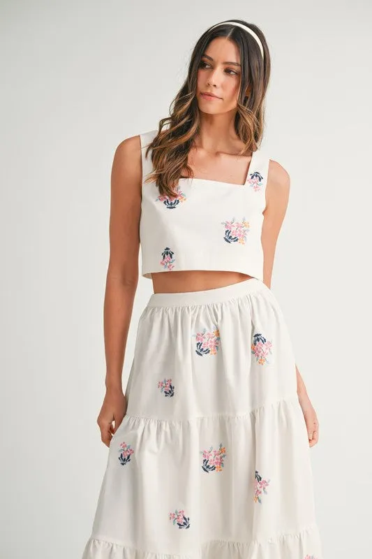 EMBROIDERED CROP TOP AND MIDI SKIRT SET