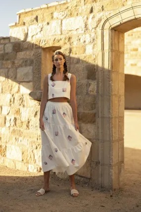 EMBROIDERED CROP TOP AND MIDI SKIRT SET