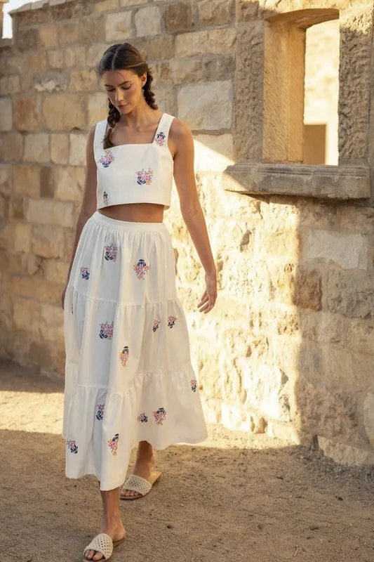 EMBROIDERED CROP TOP AND MIDI SKIRT SET