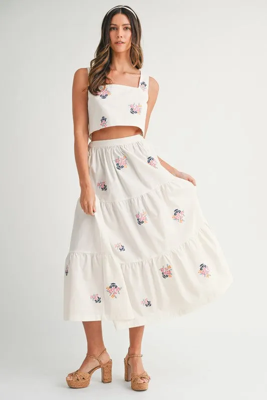 EMBROIDERED CROP TOP AND MIDI SKIRT SET