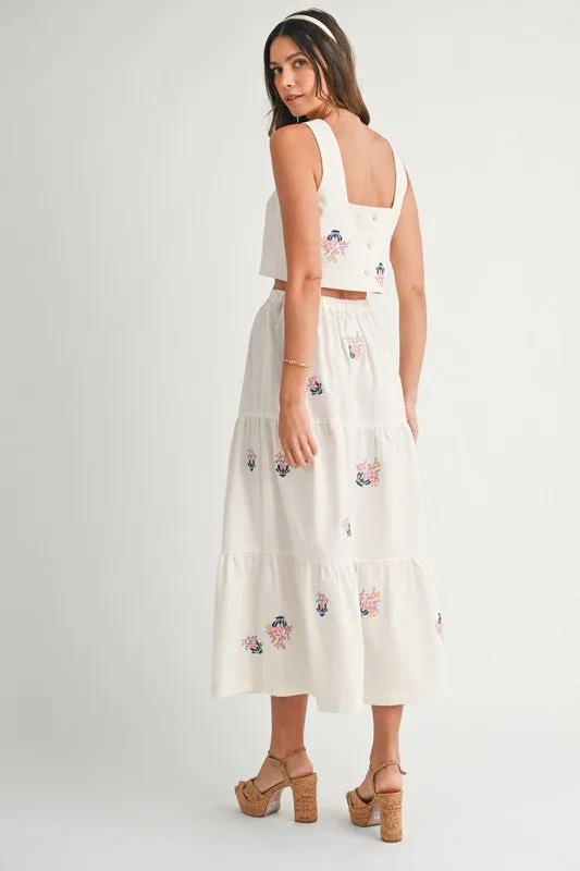 EMBROIDERED CROP TOP AND MIDI SKIRT SET