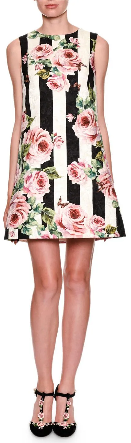*Extended Sizes* Floral Striped Brocade Dress