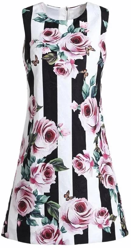 *Extended Sizes* Floral Striped Brocade Dress