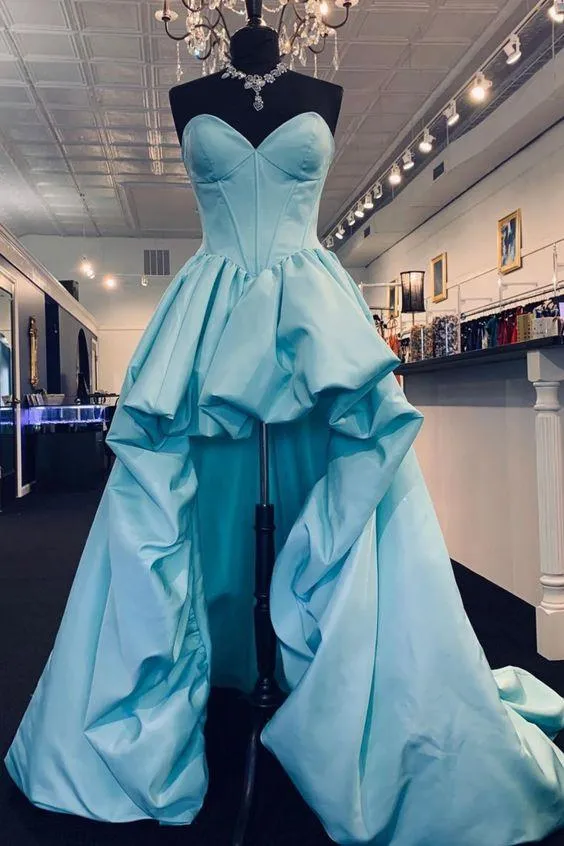 Formal Wear Dresses Blue High Low Prom Dress With Sweetheart Neckline Dresses Formal