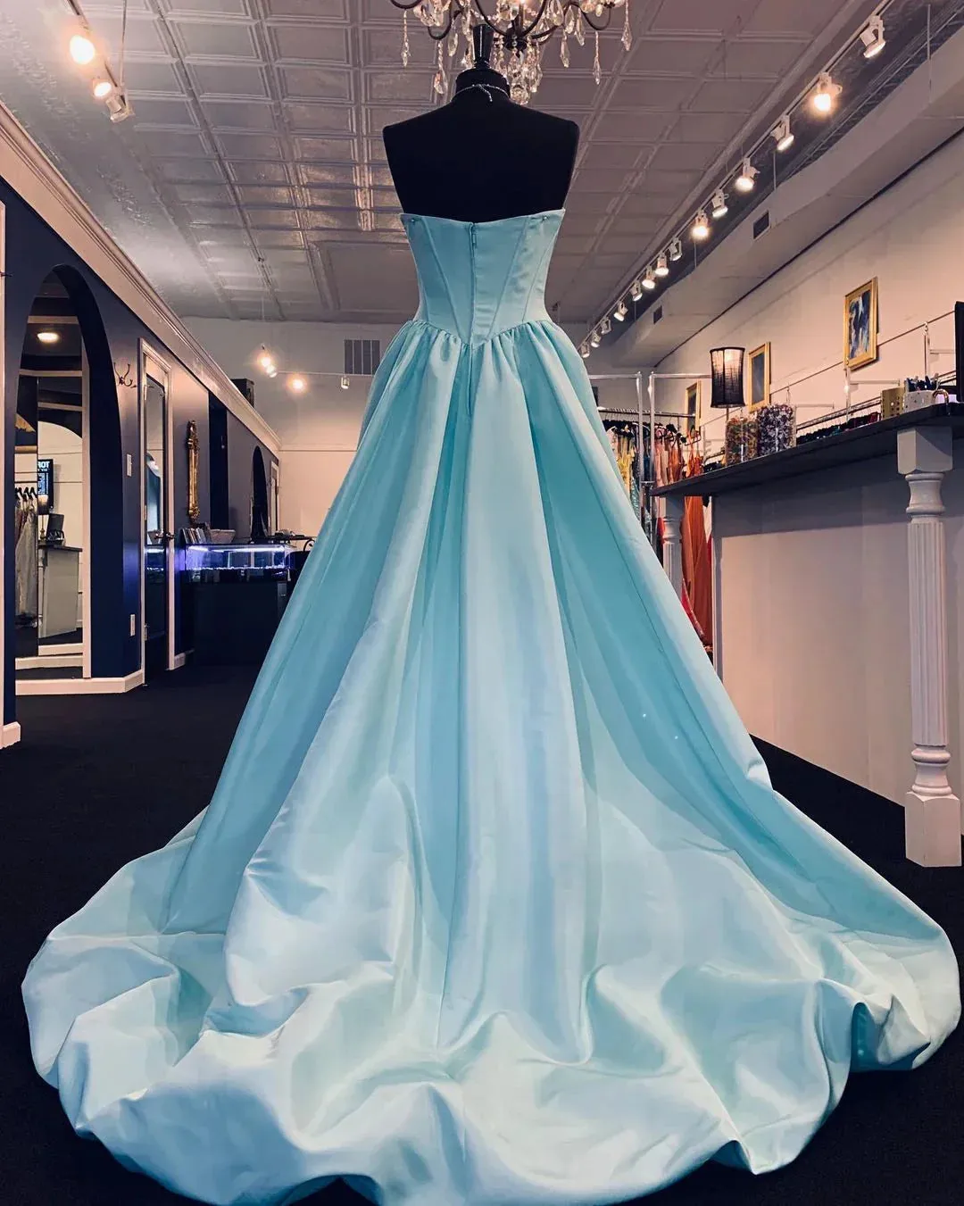 Formal Wear Dresses Blue High Low Prom Dress With Sweetheart Neckline Dresses Formal