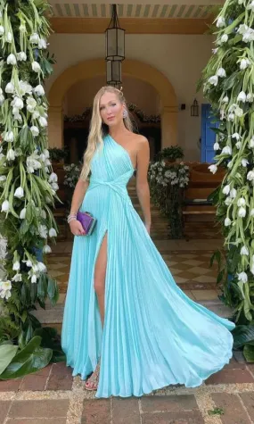 Formal Wear Dresses Blue One Shoulder A-Line Pleated Long Party Dress Evening Dress Prom Dresses Shops Formal Women's Dresses