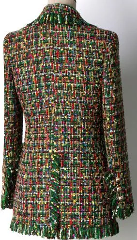 Fringed Multi Colored Tweed Jacket