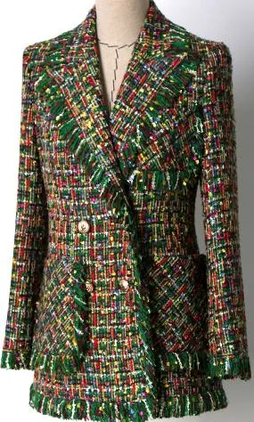 Fringed Multi Colored Tweed Jacket
