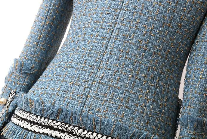 Fringed Tweed Jacket, Blue