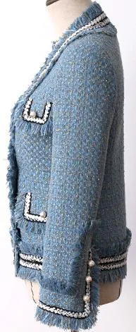 Fringed Tweed Jacket, Blue