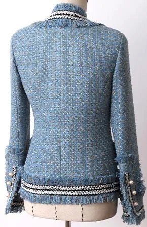 Fringed Tweed Jacket, Blue