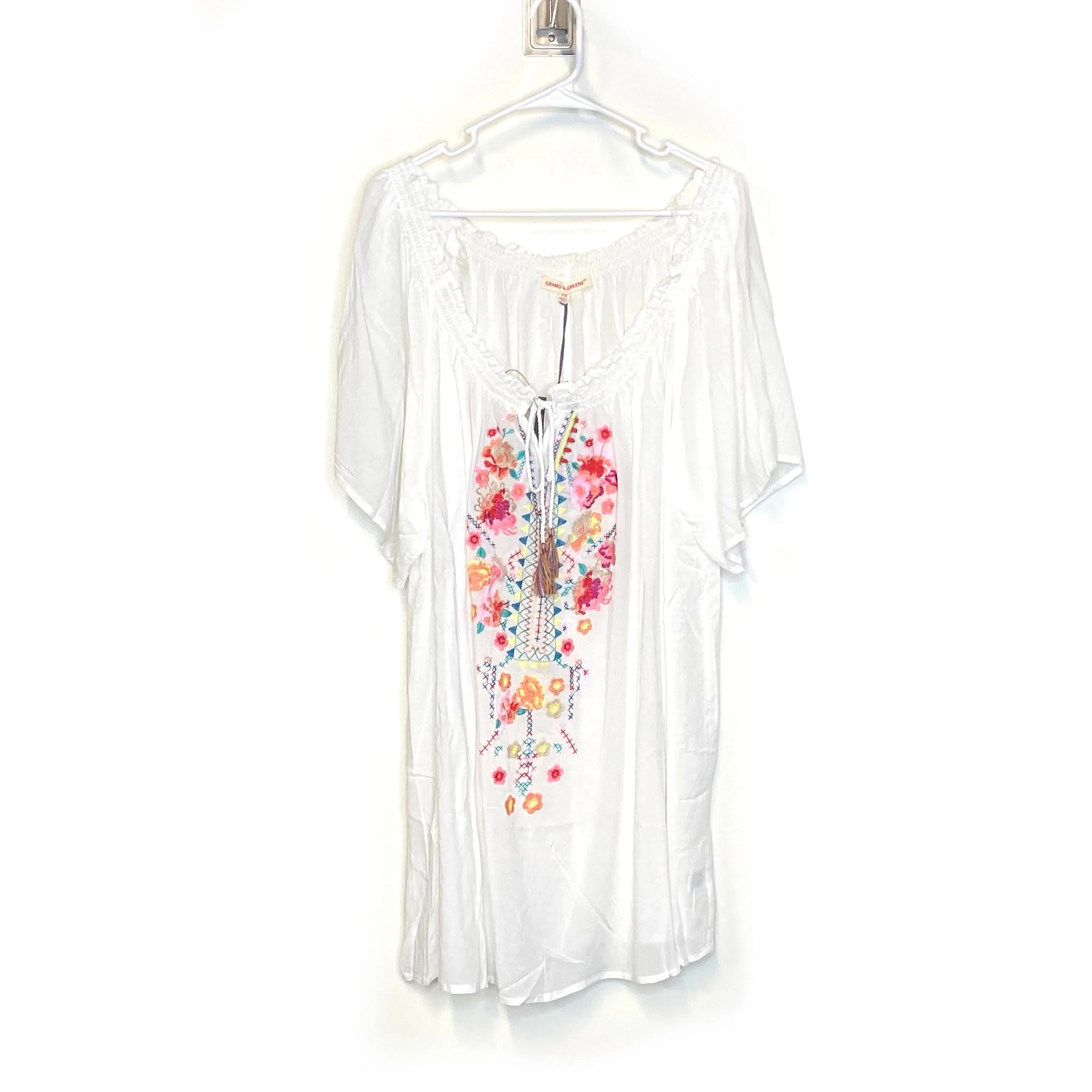 Grand & Greene Womens Size 3X White Floral Blouse Top NWT