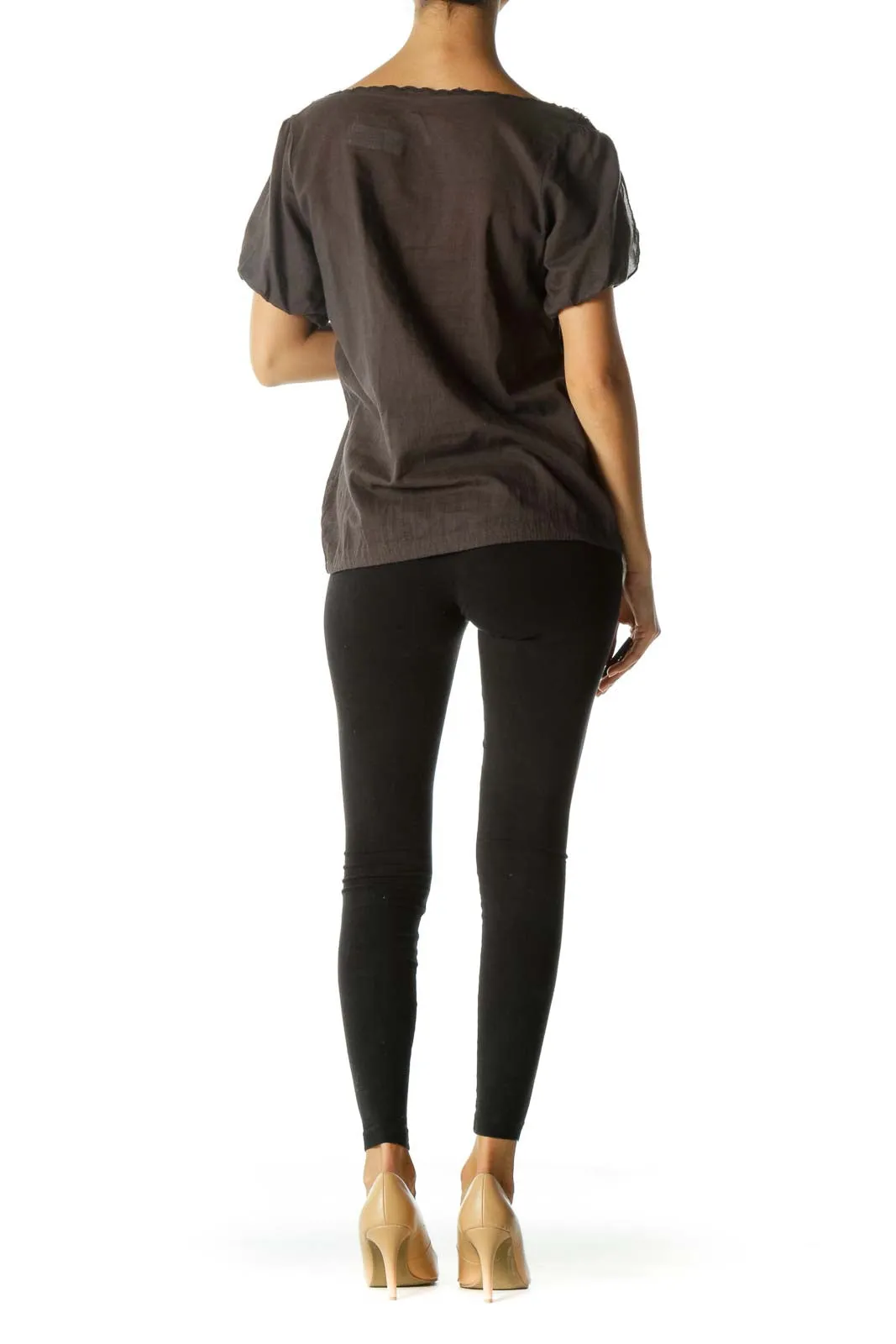 Gray Lace-Trimmed Peasant Top
