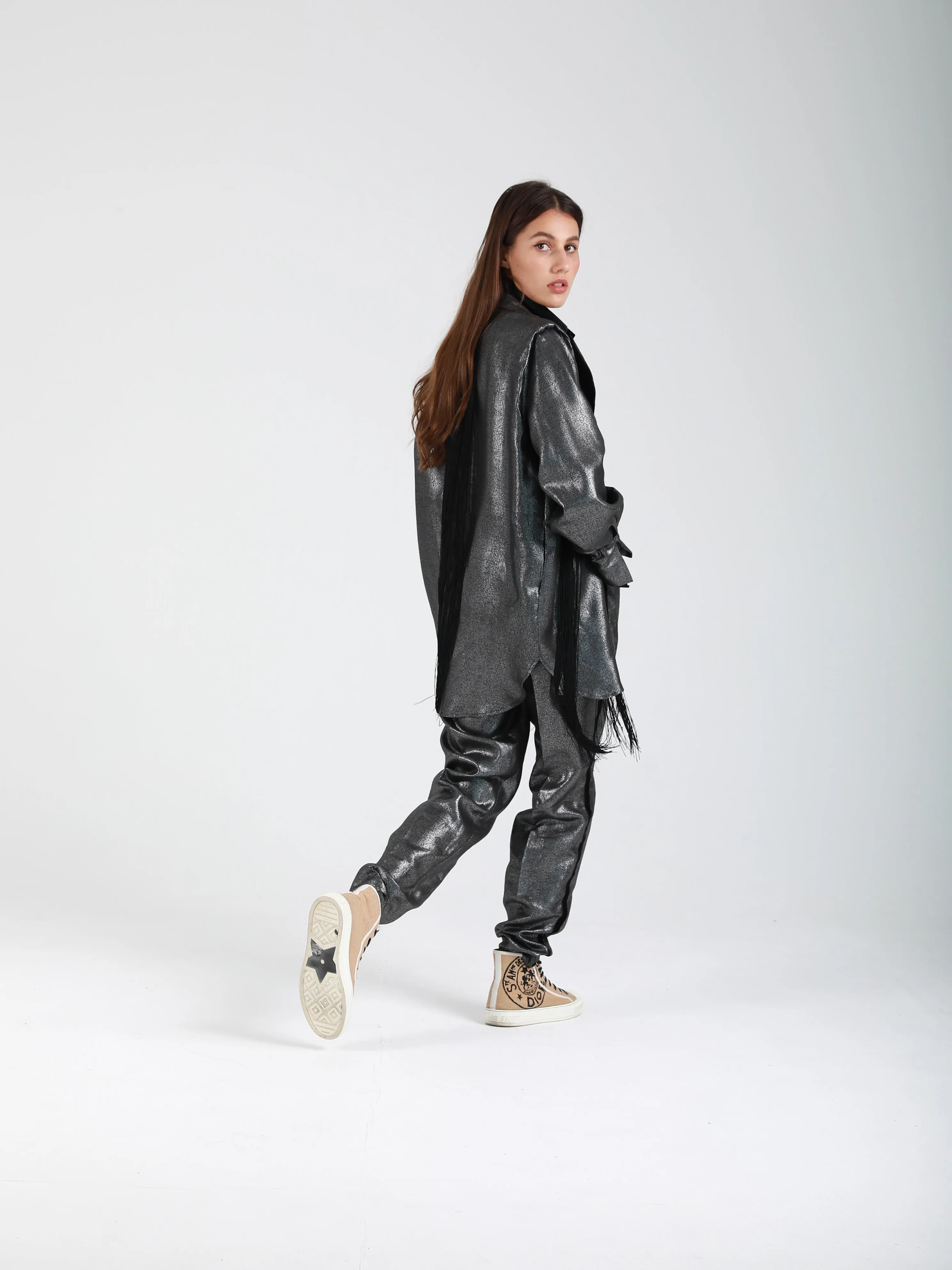Kinetic Fringed Oversized Blazer - Silver