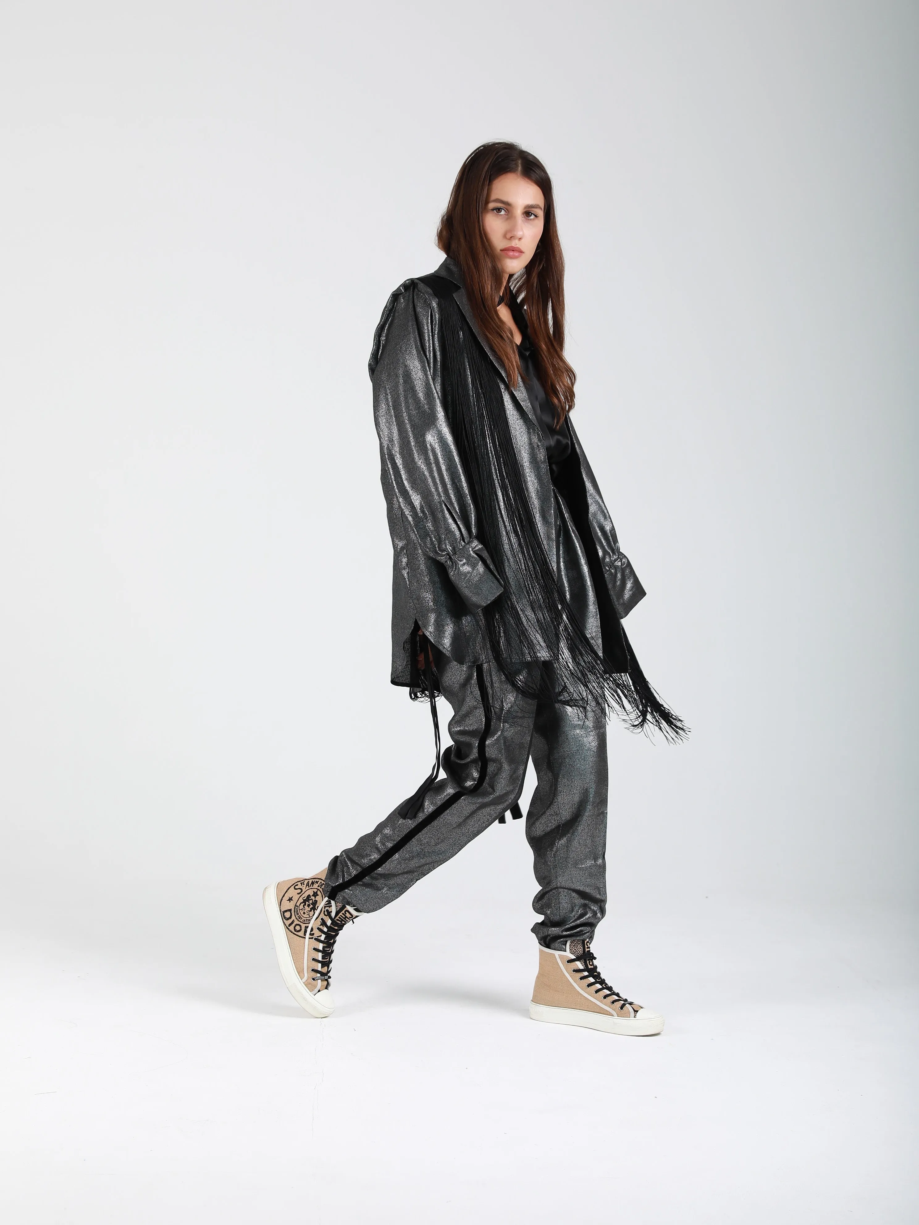 Kinetic Fringed Oversized Blazer - Silver