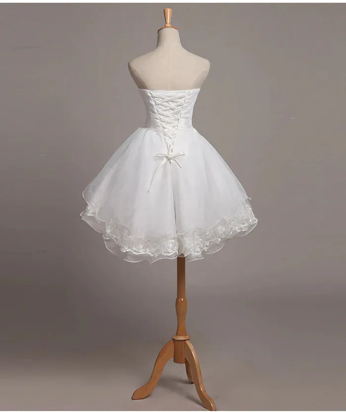 Lovely White Lace and Organza Short Graduation Dress Prom Dress Formal Dresses