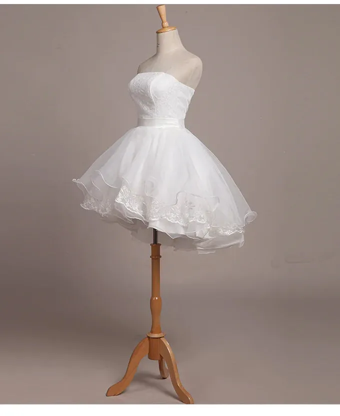 Lovely White Lace and Organza Short Graduation Dress Prom Dress Formal Dresses