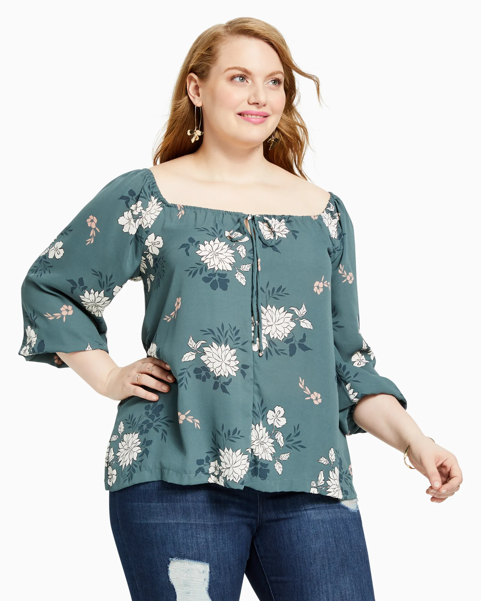 Marisela Peasant Blouse | Olive Green / White