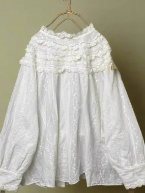 Mori Girl Lace Yoke Peasant Blouse