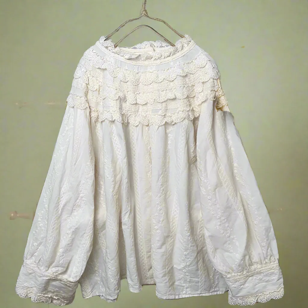 Mori Girl Lace Yoke Peasant Blouse