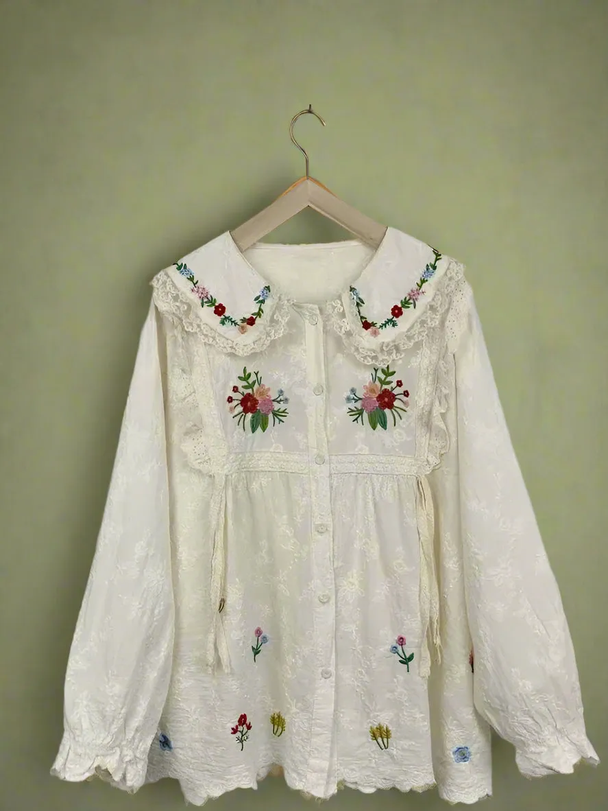 Mori Girl Ruffled Floral Peasant Top