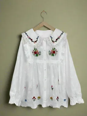 Mori Girl Ruffled Floral Peasant Top