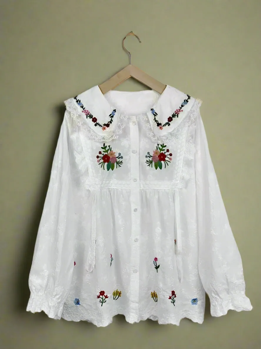 Mori Girl Ruffled Floral Peasant Top