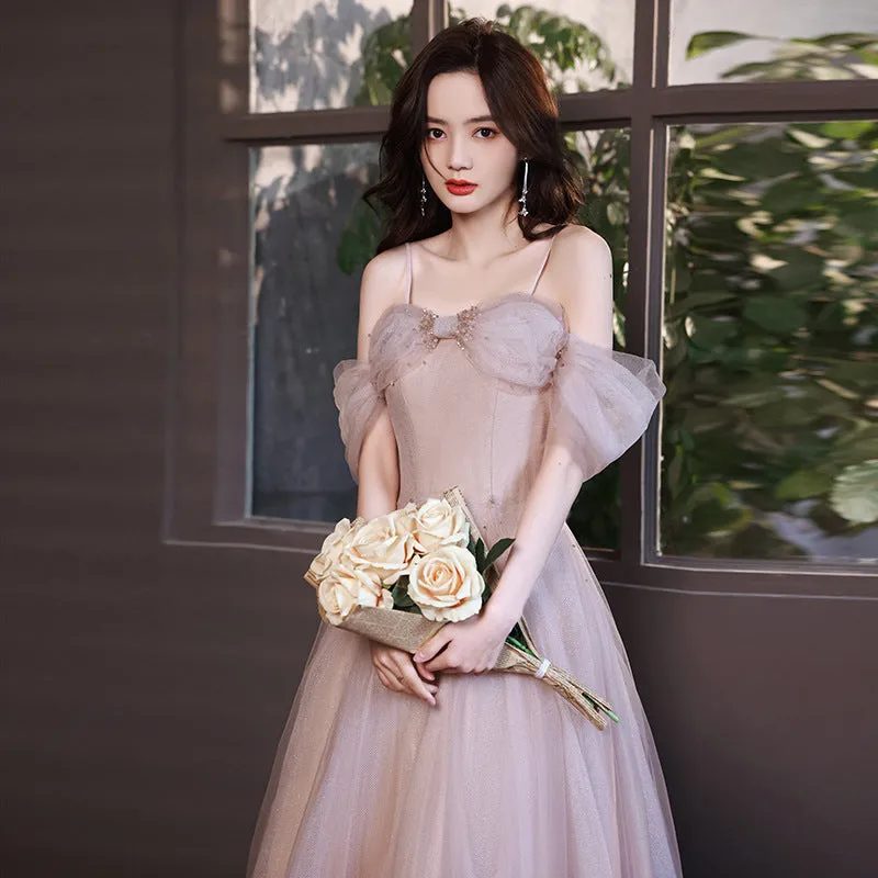 Off Shoulder Pink Fairy Prom Dress Sweet Party Gown A Line Formal Dress 593