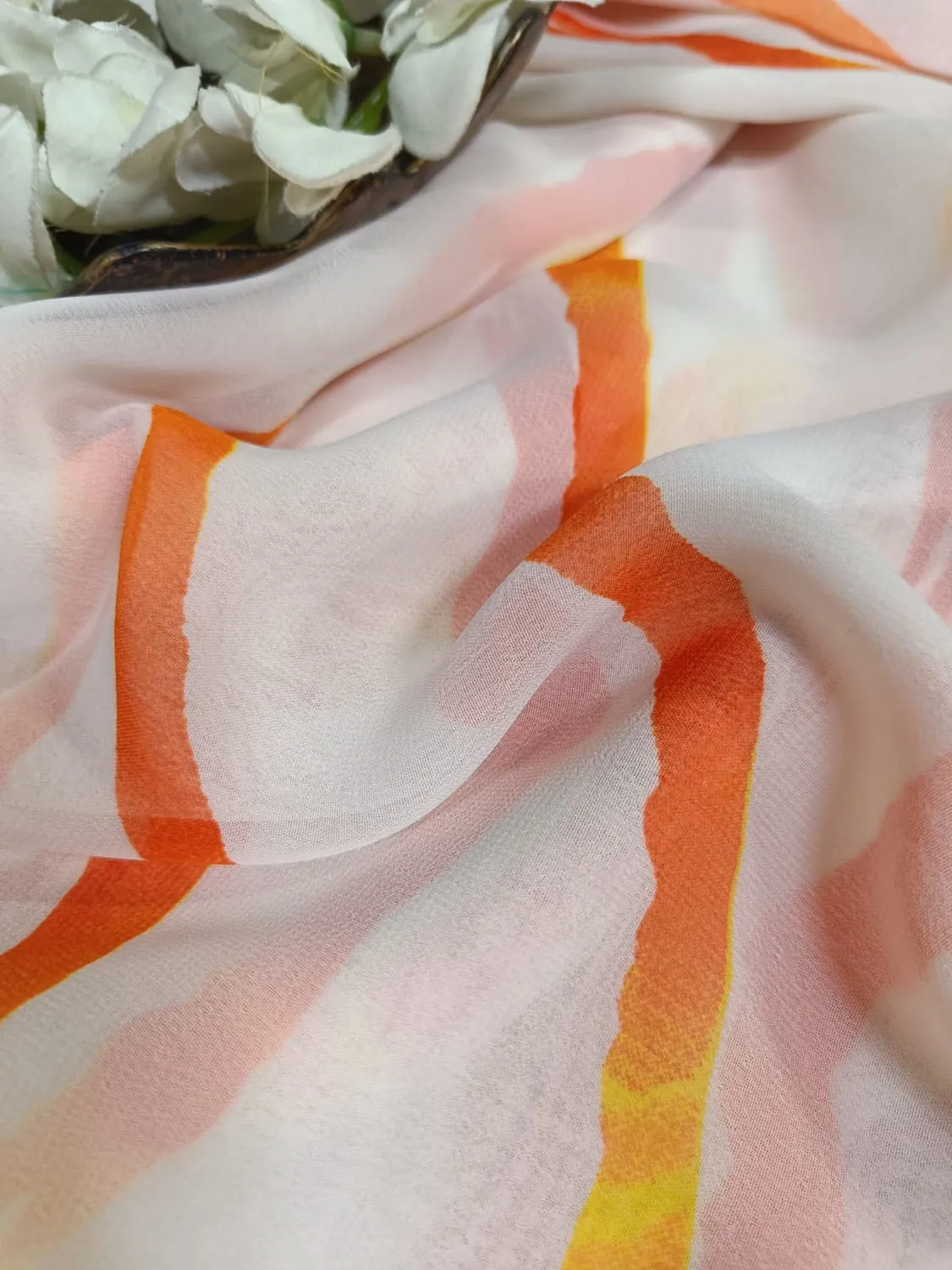 Off White Georgette Fabric with Digital Print ( 1 Mtr )