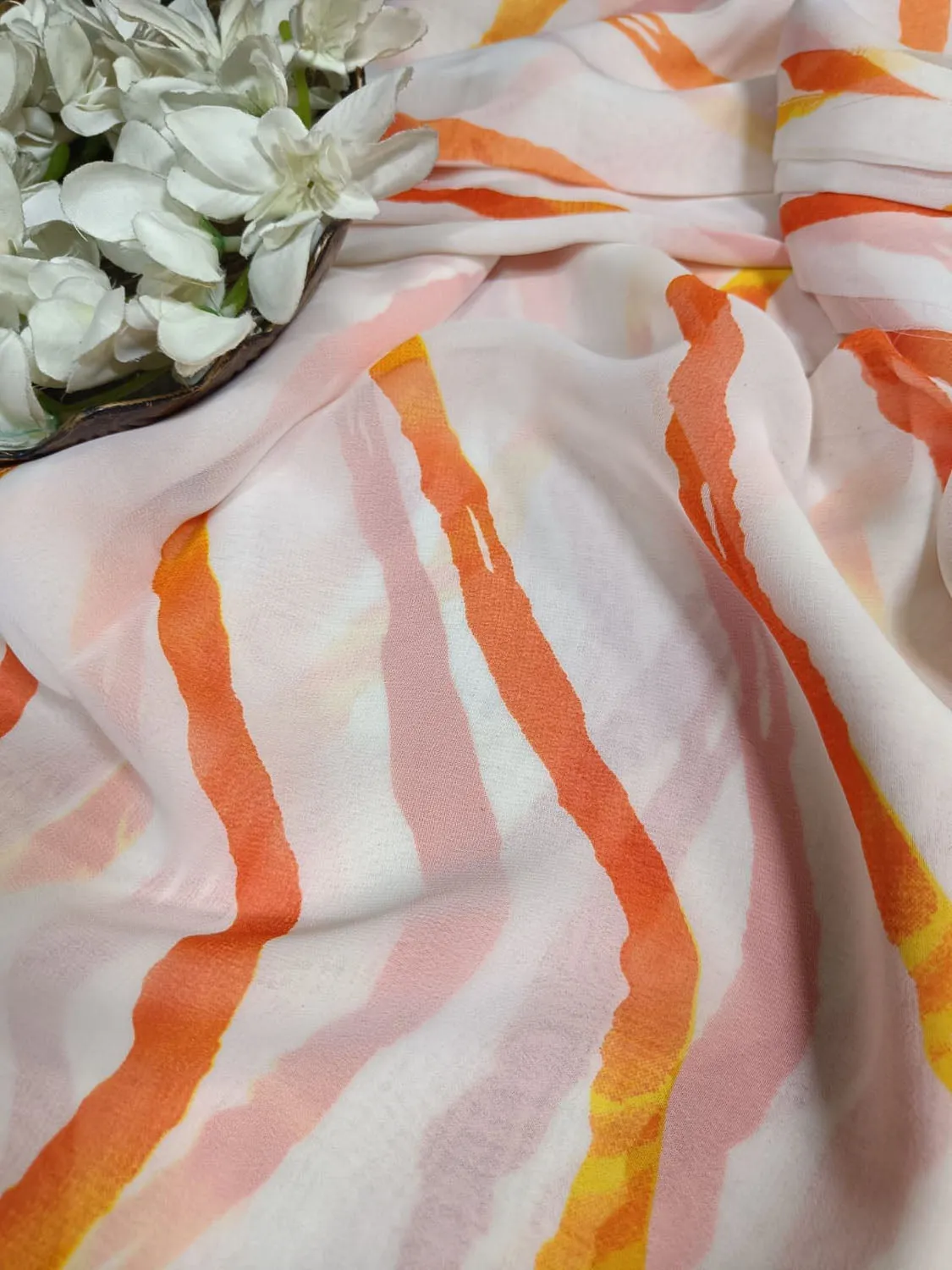 Off White Georgette Fabric with Digital Print ( 1 Mtr )
