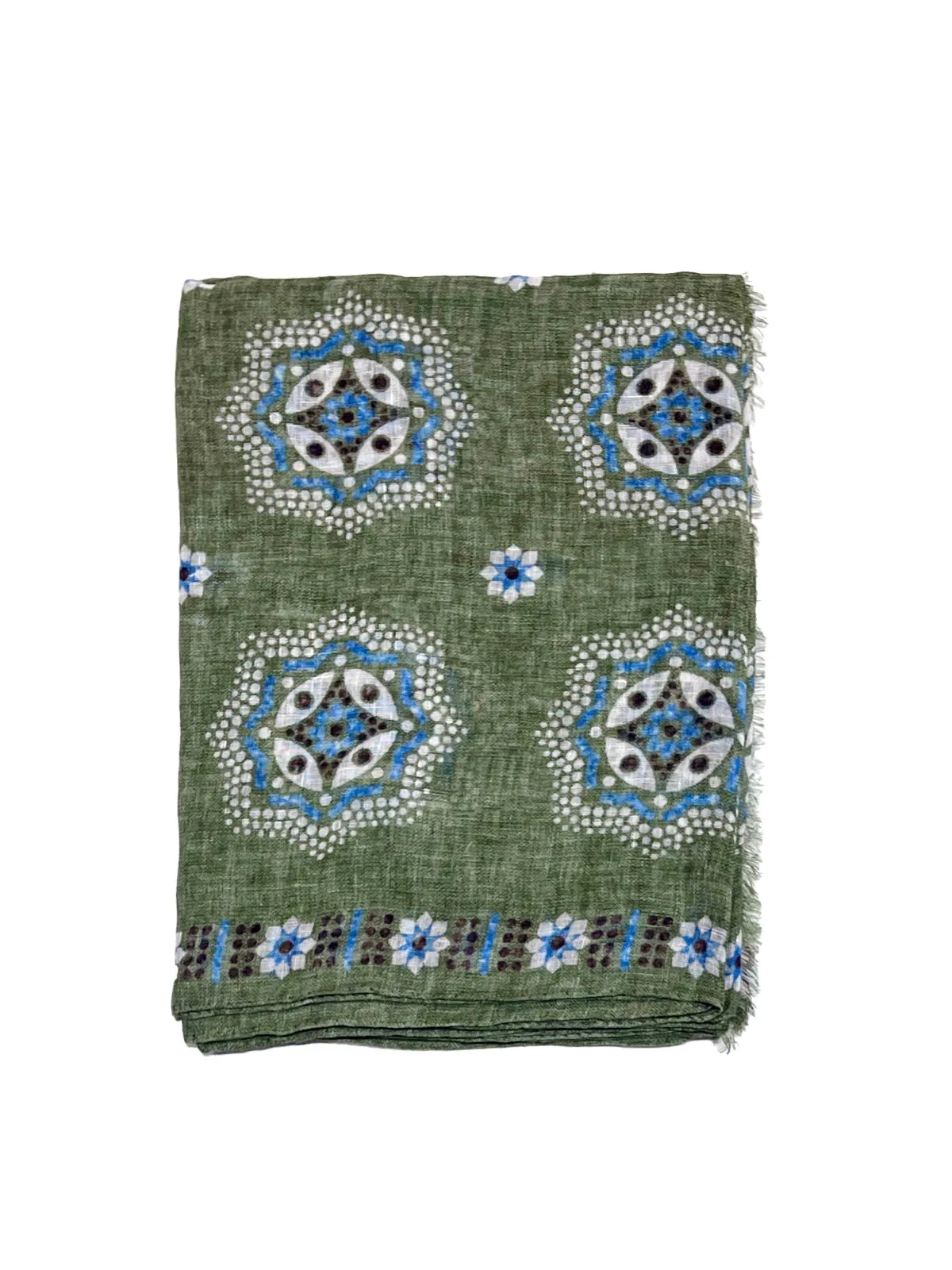 Olive Medallion Printed Linen Scarf