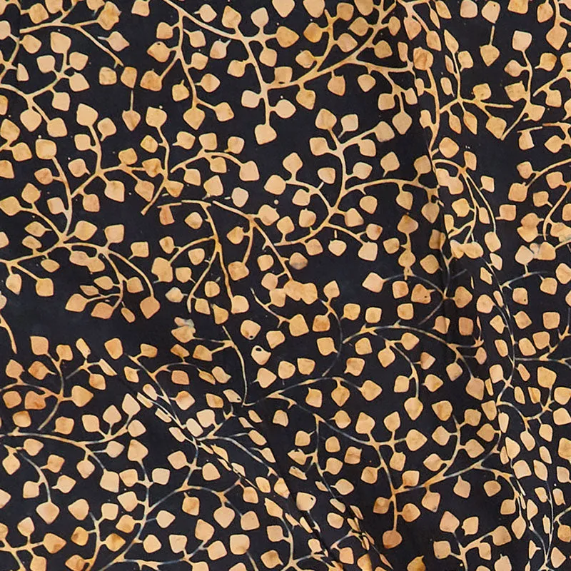 Rayon Batik Prints - Tuxedo Brass Gardenista Vine Rayon Batik Fabric